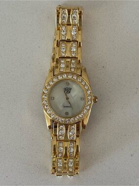 Gold Crystal Accent Women's Watch with Mother-of-Pearl Dial
